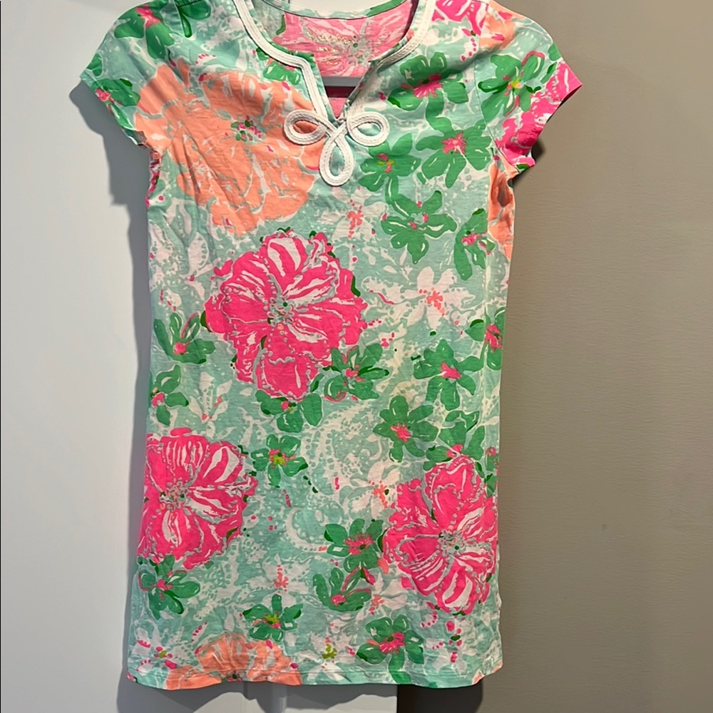 Girls Lilly Pulitzer Floral Print Dress with Pink and Green Accents